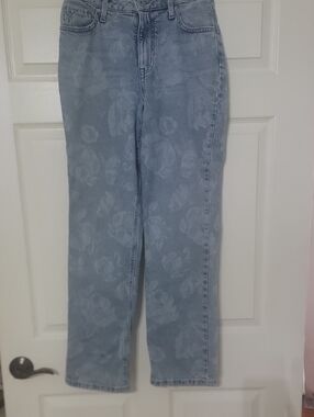 Floral Jacquard Light Blue Straight Leg Jeans - Women's